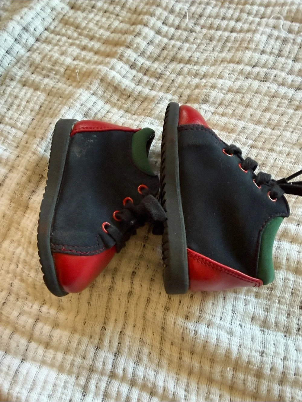 Toddler Red & Green Leather Lace-Up Walkers